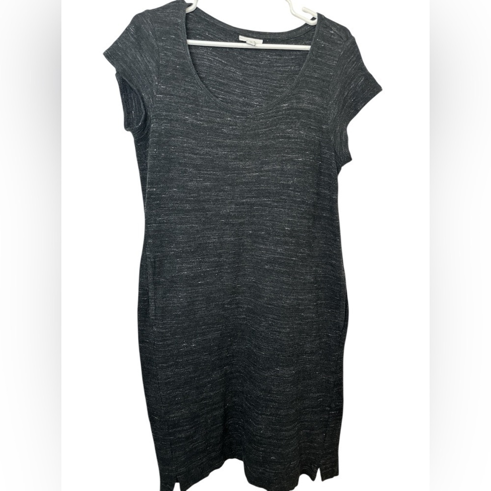 J Jill Pure Jill Black Space Dye Short Sleeve Shift Dress w/ Pockets Size XS